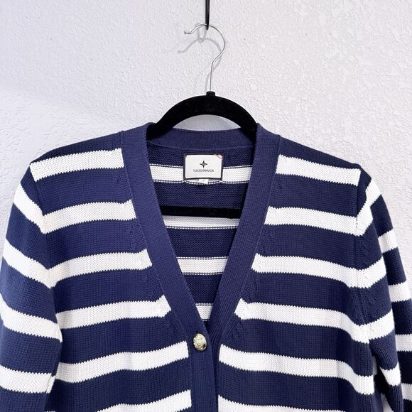 Tuckernuck Navy White Striped Kerry Cardigan Size Small Knit Sweater Preppy - Picture 4 of 11